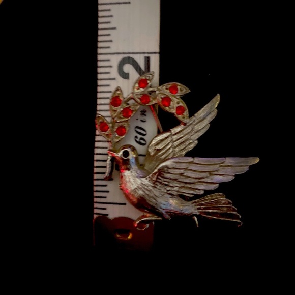 VINTAGE RAFAELIAN SILVER TONE DOVE W/ RUBY FIG LEAF - Picture 2 of 8